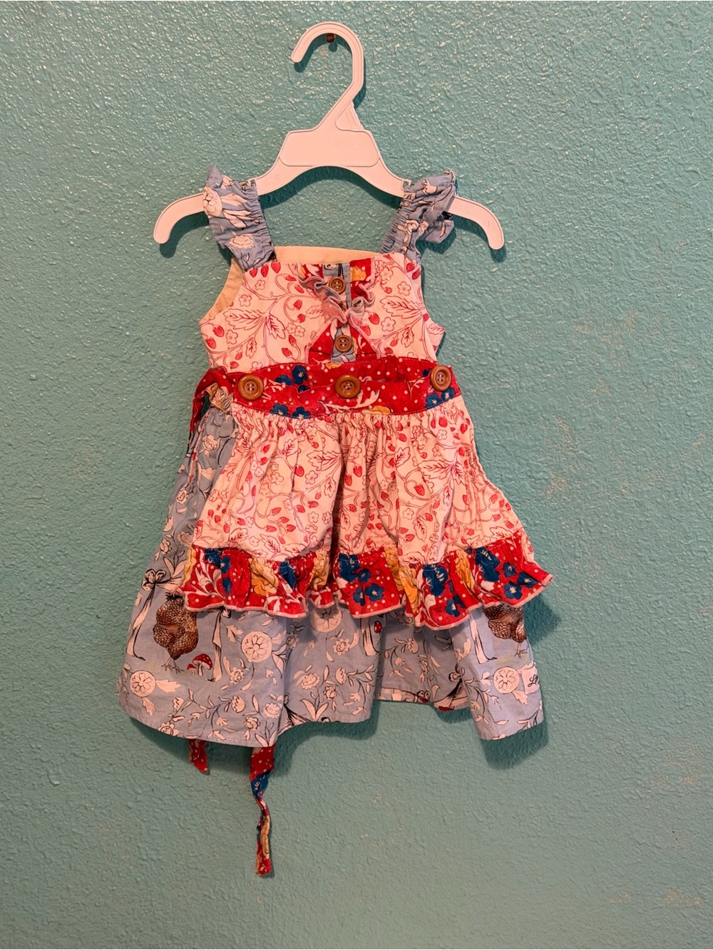 Girls' Floral Patchwork Sundress - Red, Blue, Cream